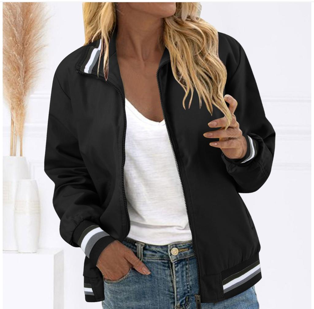 Women's Lightweight Color Baseball Jacket Casual Fall Outerwear with Pockets