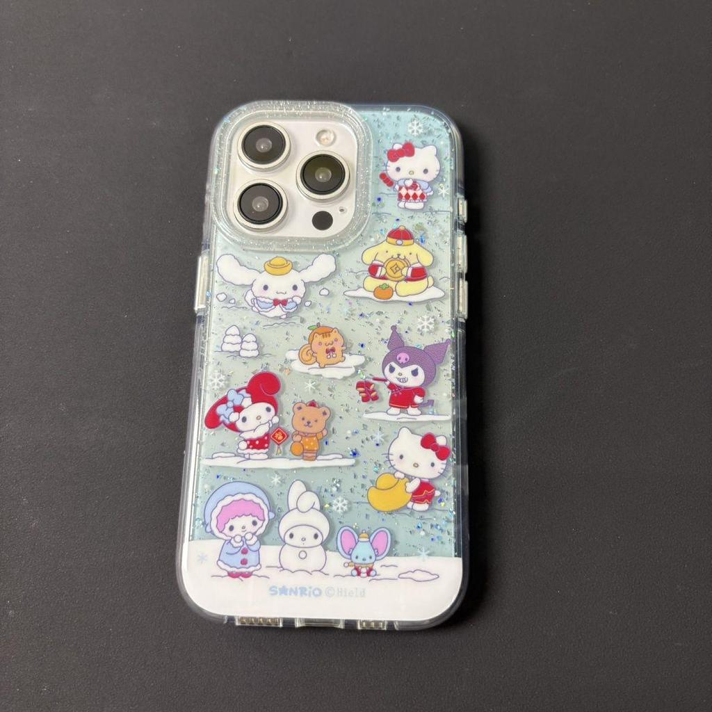 Glitter Snowy Sanrio Compatible Phone Case for Apple 16 Pro Max - Drop-proof Design for 15, 14, and 13