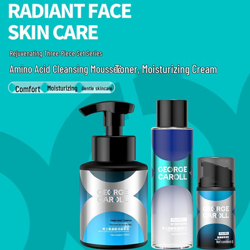 Amino Acid Skincare Trio: Cleanser Mousse, Toner, Moisturizer - Oil Control & Hydration