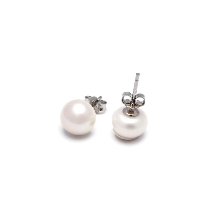 Boucles d'oreilles Luxenter en argent 925 avec perle blanche finition en rhodiée - Diamètre 12 mm - Nandi