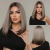 Purple Pink Ombre Black Short Straight Synthetic Wigs with Bangs Bob Wig for Women Daily Cosplay Party Heat Resistant Fake Hairs