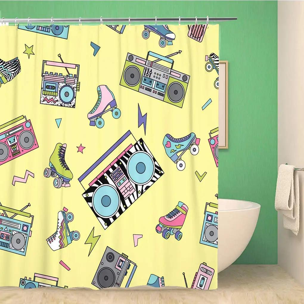 Music Rock Shower Curtains Rap Radio Shower Curtain Bathroom Decorative Waterproof Polyester Fabric Bathtub Screen With Hooks