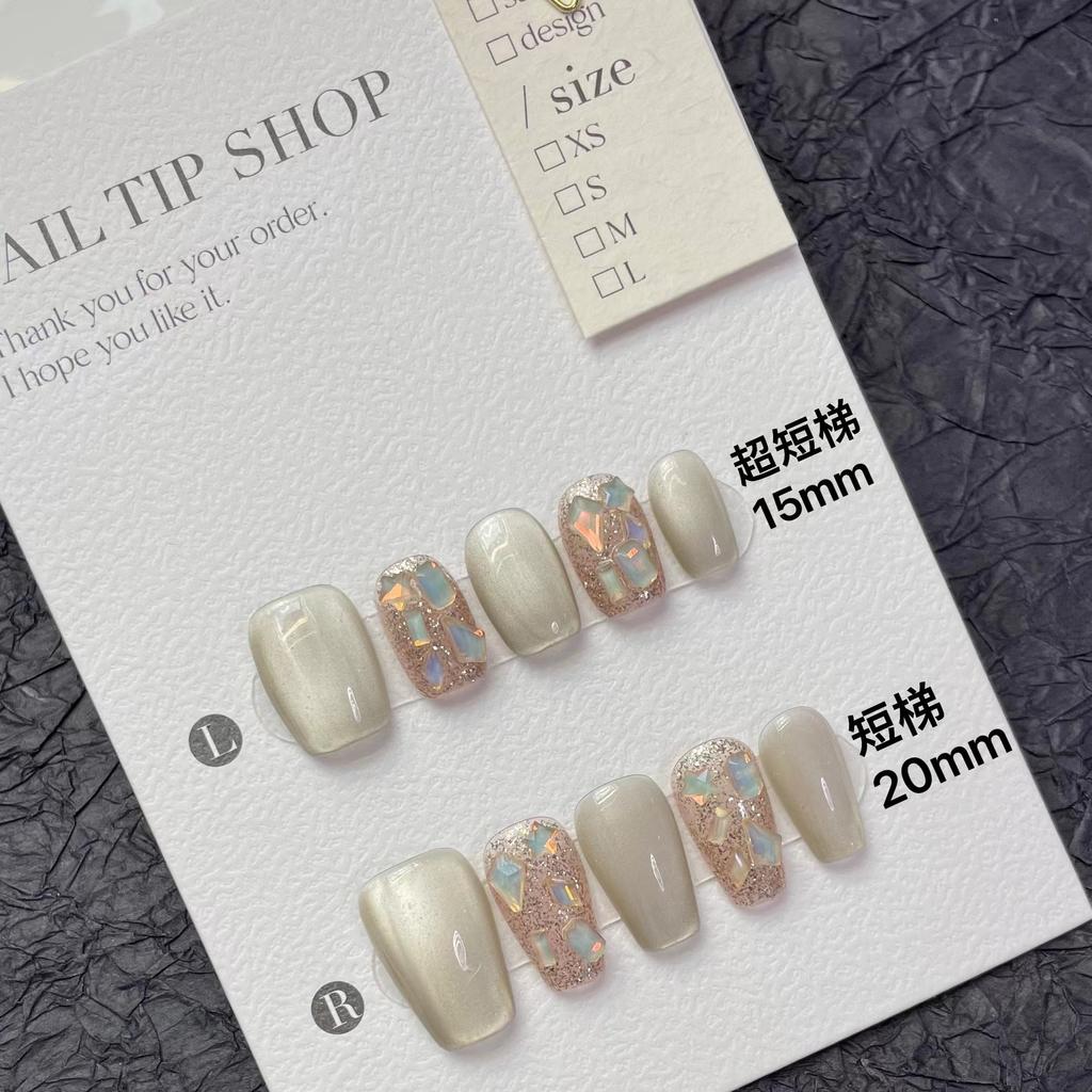 10pcs/set Purely Handmade Wearable Nails Removable Nail Art French Simple False Nails Finished Long and Short Nails