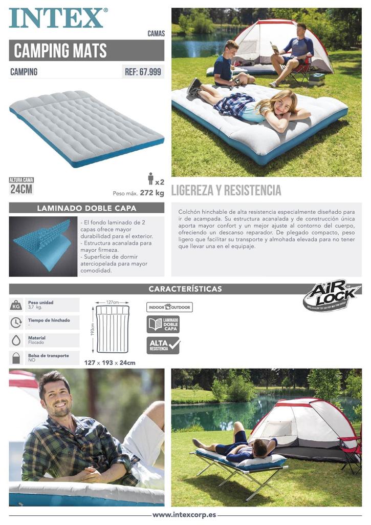INTEX Air Bed Mat for Camping, 127 x 193 x 24 cm, 67999 [Official Japanese Product]