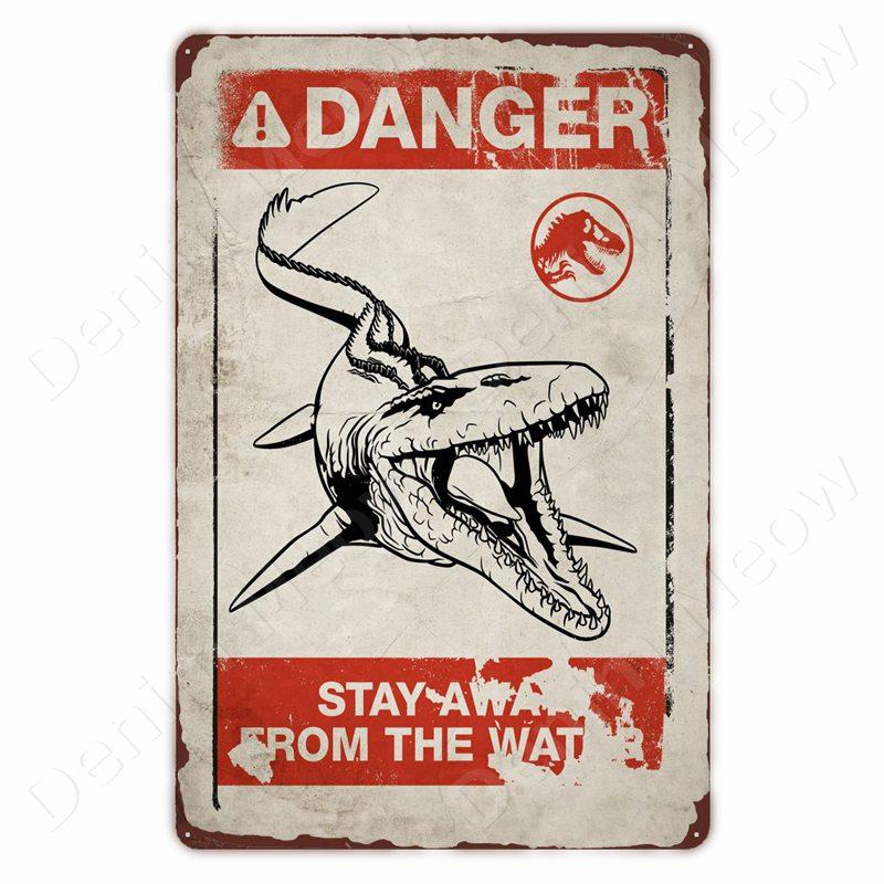 Vorsicht vor Dinosauriern Lustiges Vintage Blechschild Triceratops Plakette Wanddeko Garten Bauernhaus Außen Dekoration Vorsicht S