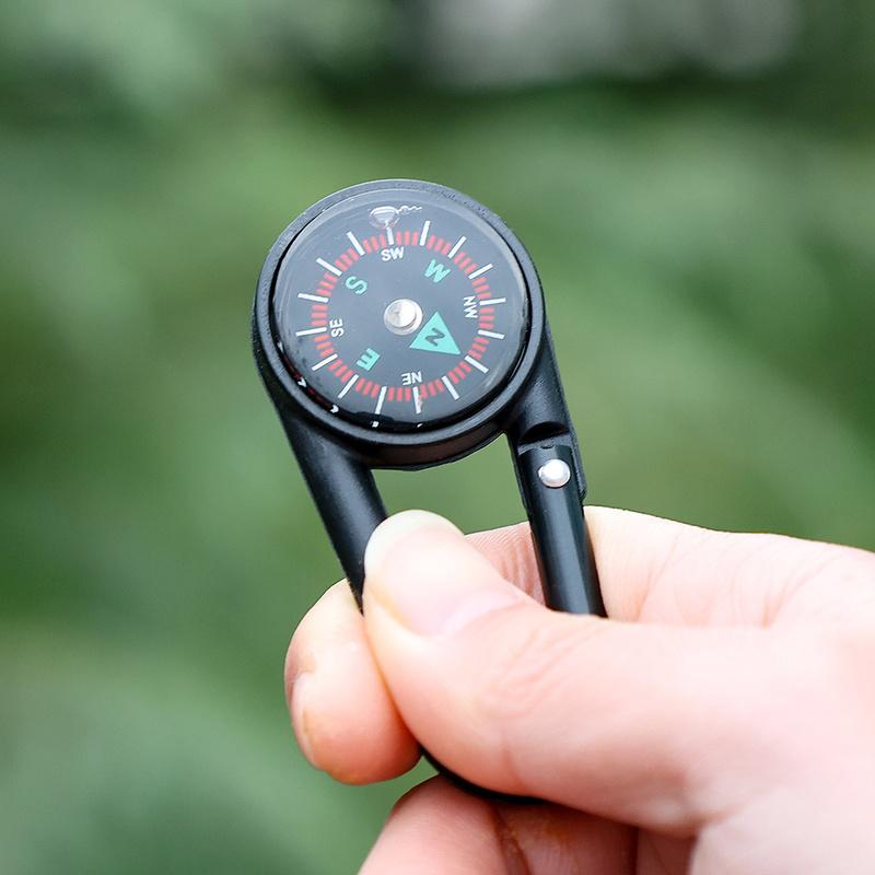 Mini mosquetón 3 en 1 con termómetro y llavero con gancho a presión, multifuncional, para acampar al aire libre, senderismo, accesorios