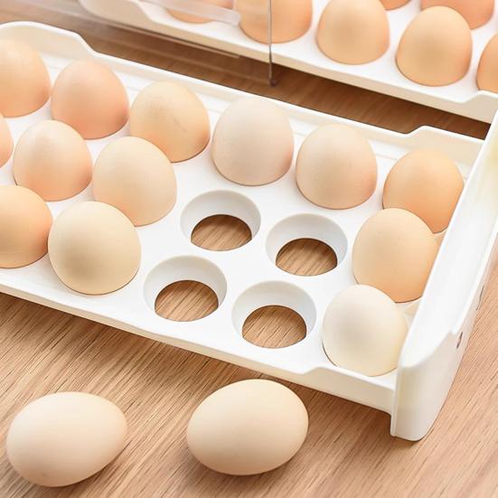 Egg Storage Box for Refrigerator Stackable Egg Container Holds 36 Eggs Kitchen Egg Organizer with Two Drawers for Fridge Counter