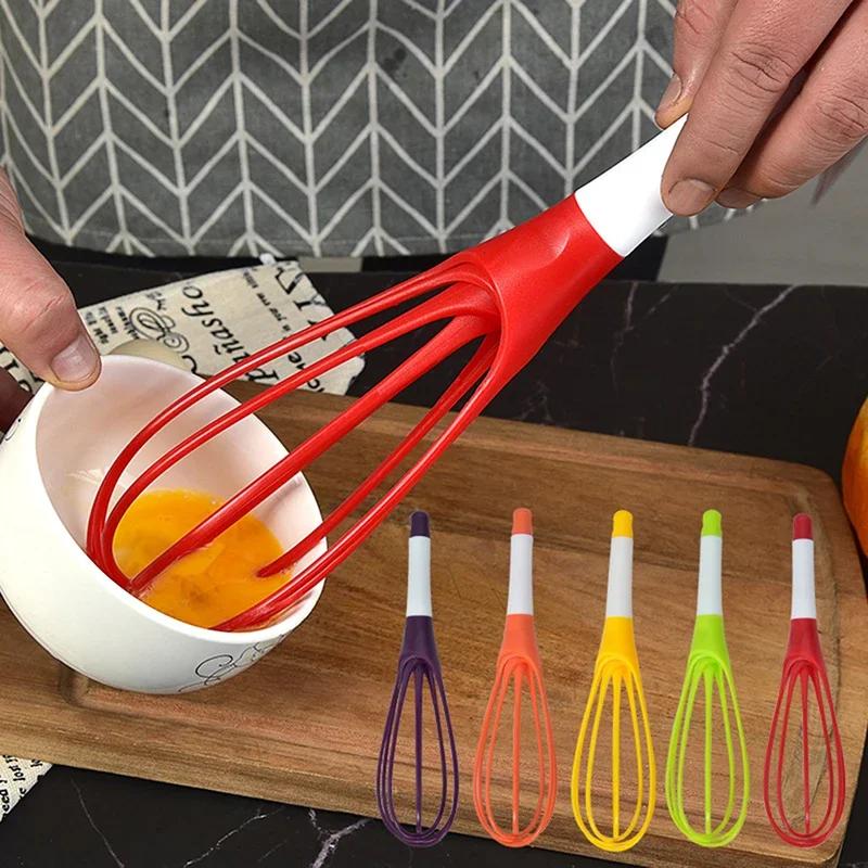 1PC Kitchen Gadget Multifunction Rotatable Balloon and Flat Whisk Egg Beater Plastic Hand Knead Dough Blender Egg Mixer Tools