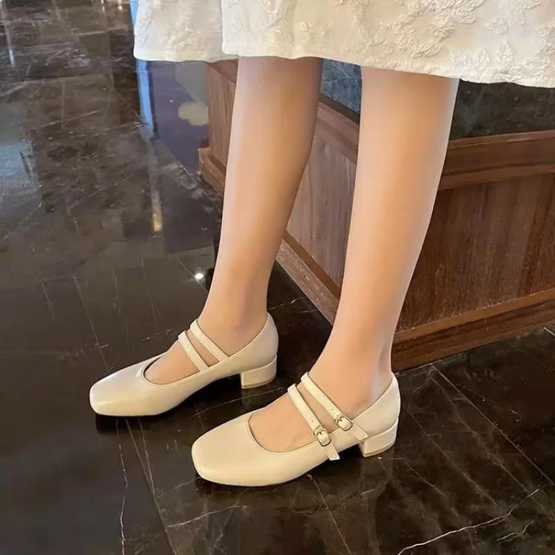 Spring Autumn Women DoubleBuckle Mary Janes Shoes Patent LeatherDress Square Head Square Heel Solid ColorWomen's Shoes