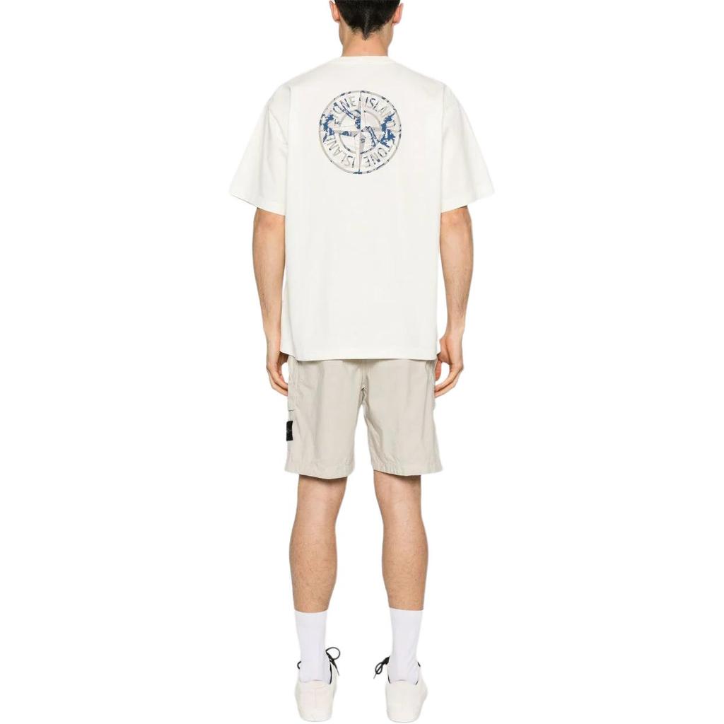 STONE ISLAND Klassisches Kurzarm-Rundhals-T-Shirt mit Logo-Aufdruck für Herren Oberteile Weiß K1S1521002-RCS0153-V0093