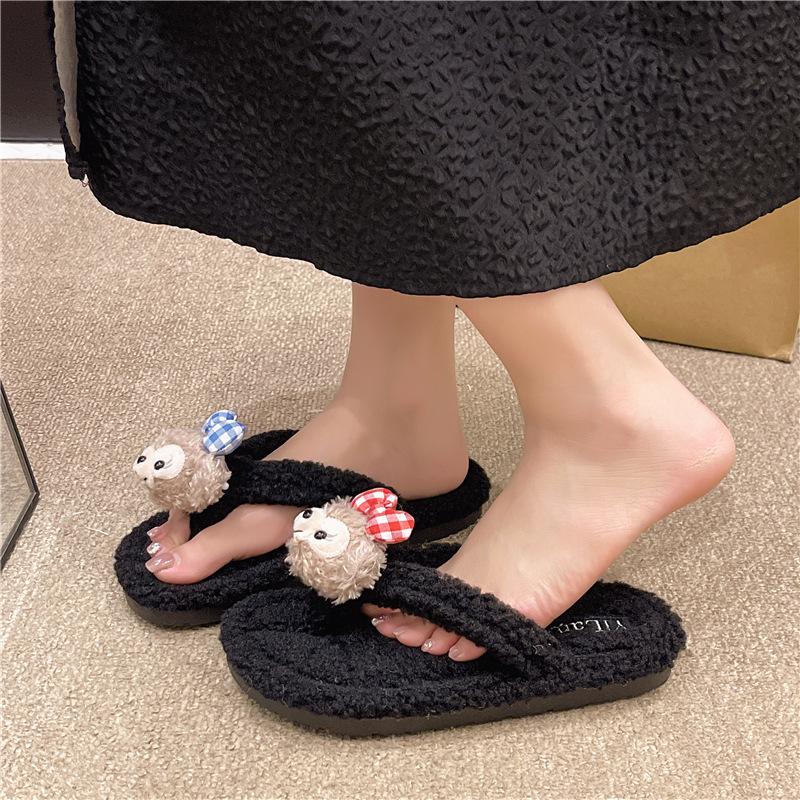 Internet celebrity soft bottom student couple hairy drag home non-slip cartoon winter thick bottom ins girl dormitory cotton slippers