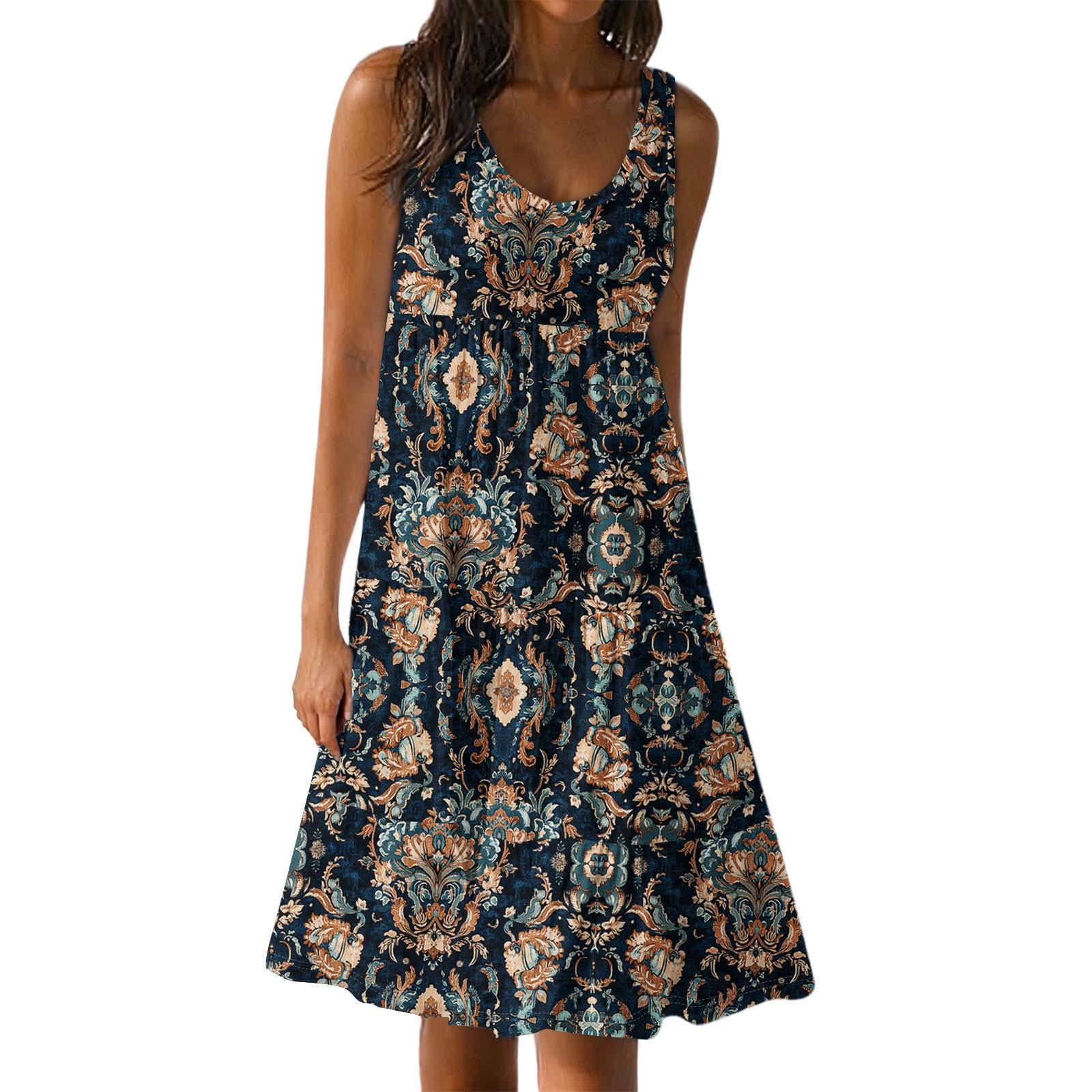 

Женские повседневные летние платья без рукавов, весеннее лоскутное бохо-цветочное коктейльное вечернее платье XXL