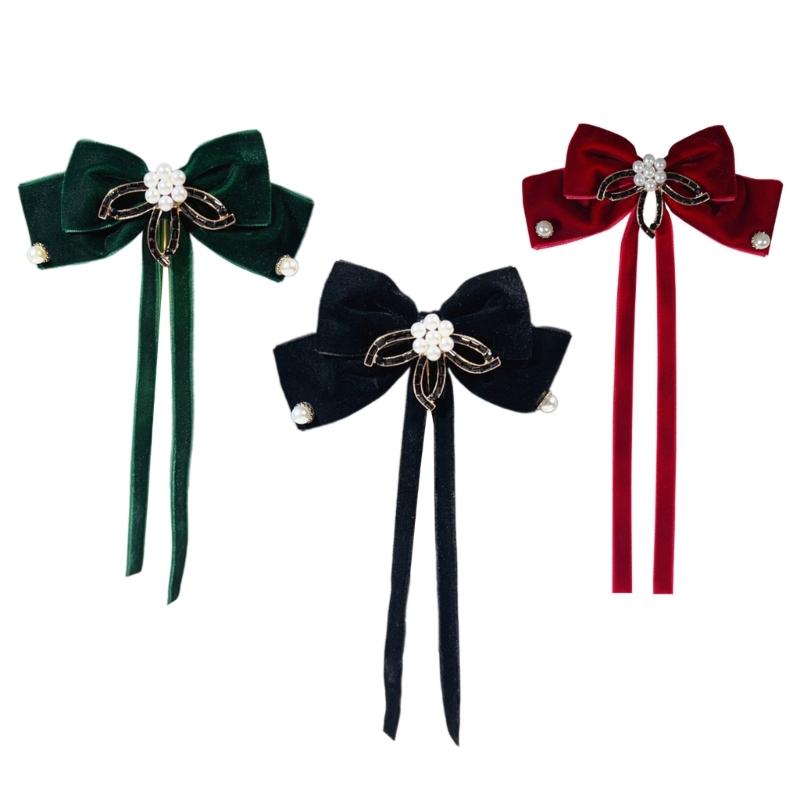 Vintage Style Black/Wine/Dark Green Bowknot Lapel Pin Unique Women' S Brooches Jewelry Exquisite Fashion Pearls Brooch