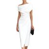 Women's Off Shoulder Twist Front Bodycon Midi Dress with Side Slit Elegant Cocktail Party Dress