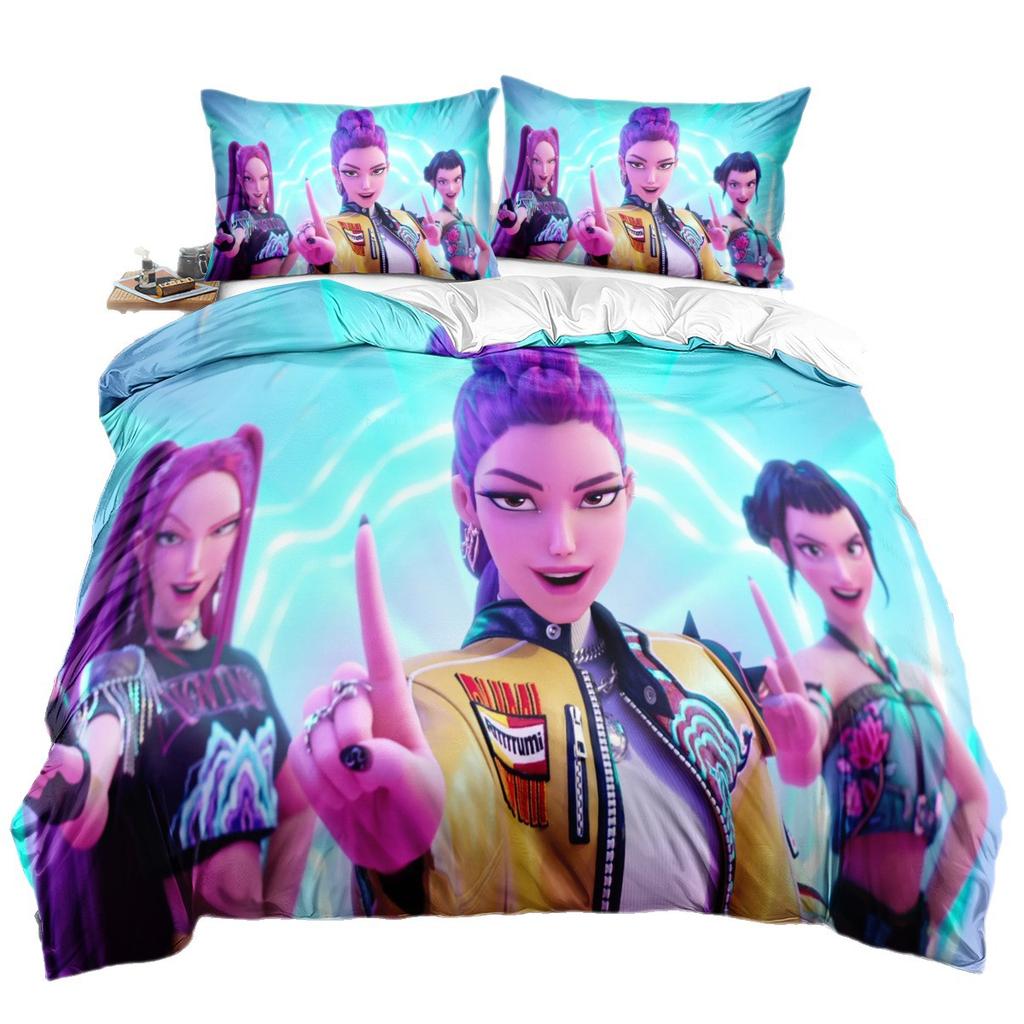3pcs KPop Demon Hunters Bedding Set Anime Print Boys Girls Three Piece Multi Size Quilt Cover Pillow Cover Bedroom Decoration