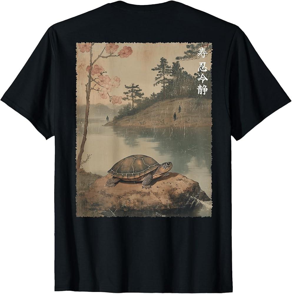 

Turtle and Cherry Blossom tree Japanese Woodblock ART BACK TShirt Unisex T-Shirt XXXXL