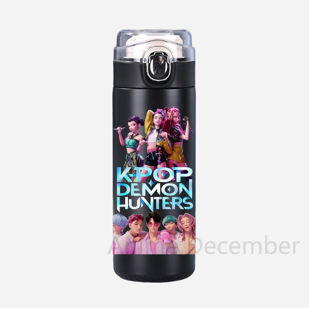 Anime K-Pop Lovci démonů Tištěná termoska Přenosná nerezová láhev na vodu 400 ml Nepropustný kempingový pohár na vodu Dárky