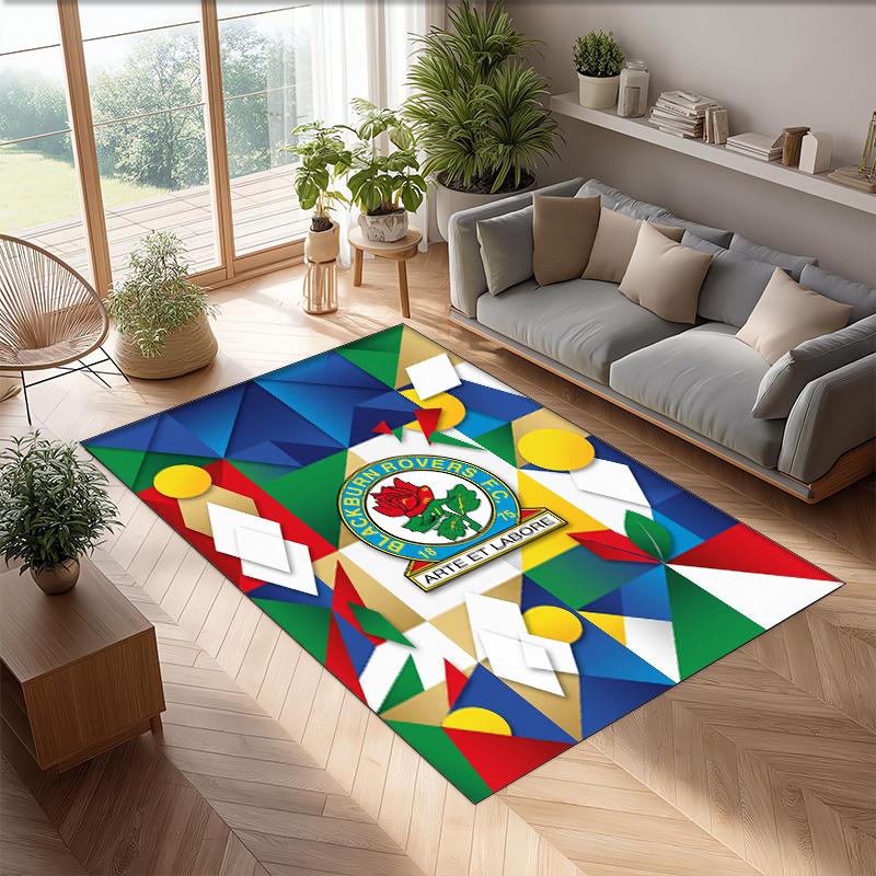 Blackburn Rovers Football Print Crystal Velvet Rug, Comfortable Water Absorbent Non Slip Indoor Floor Carpet