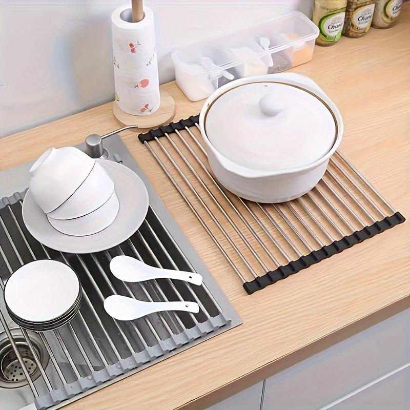 Utensilien-Abtropfgestell Edelstahl Über-Spüle Geschirrtrockengestell Faltbare & Rollbare Spülbecken-Abtropfmatte Multifunktionales Abtropfgestell für Zuhause