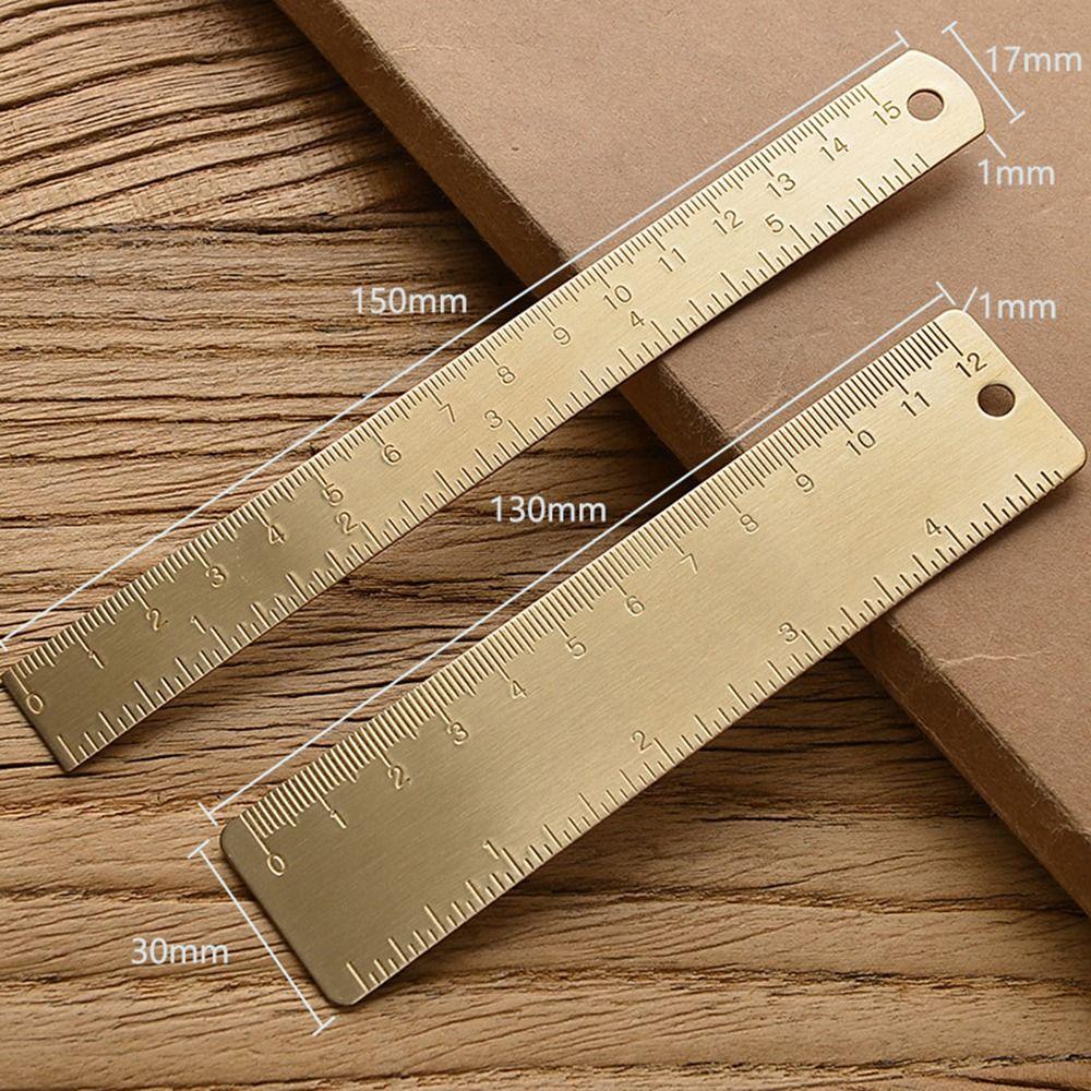 1mm Thicken Straight Ruler Brass Bookmark Ruler Multifunction Scale Ruler  School Office