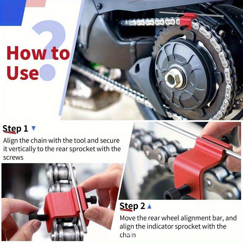 Motorcycle Chain Alignment Tool - Heavy Duty Chain Straightener for Dirt Bike/ATV, Adjuster & Repair Kit with Guide