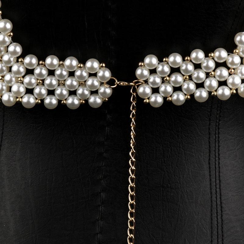 Elegant Strapless Pearl Embellished Vest with Body Chain