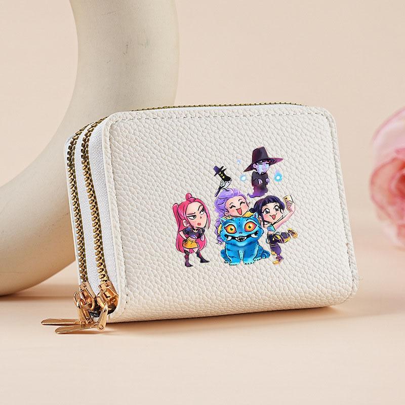 Kpop Hunter Witch Crew Classic Pebble Leather Coin Purse Short Accordion Wallet with Dual Zippers, Multi-Slot Card Holder