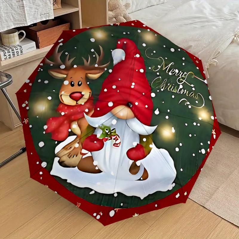 1PC Christmas Gnome Umbrella-8-Rib Reinforced, Automatic Open, Lightweight & Durable, Cute Fashion Accessory for Outdoor-W147