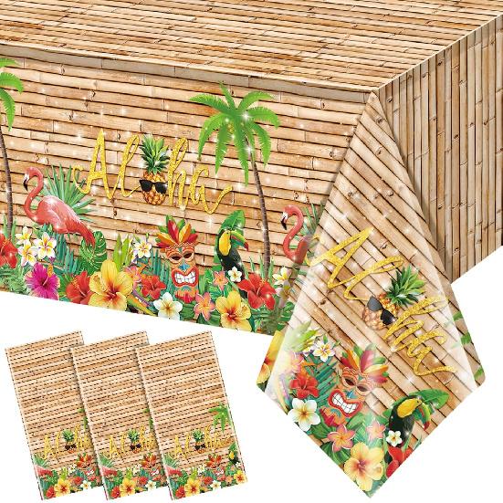 3Pcs Hawaiian Luau Tablecloth Tiki Party Tablecloths Tropical Table Cloth Plastic Disposable Rectangle Table Covers for Tiki Bar Tropical Summer 3pcs