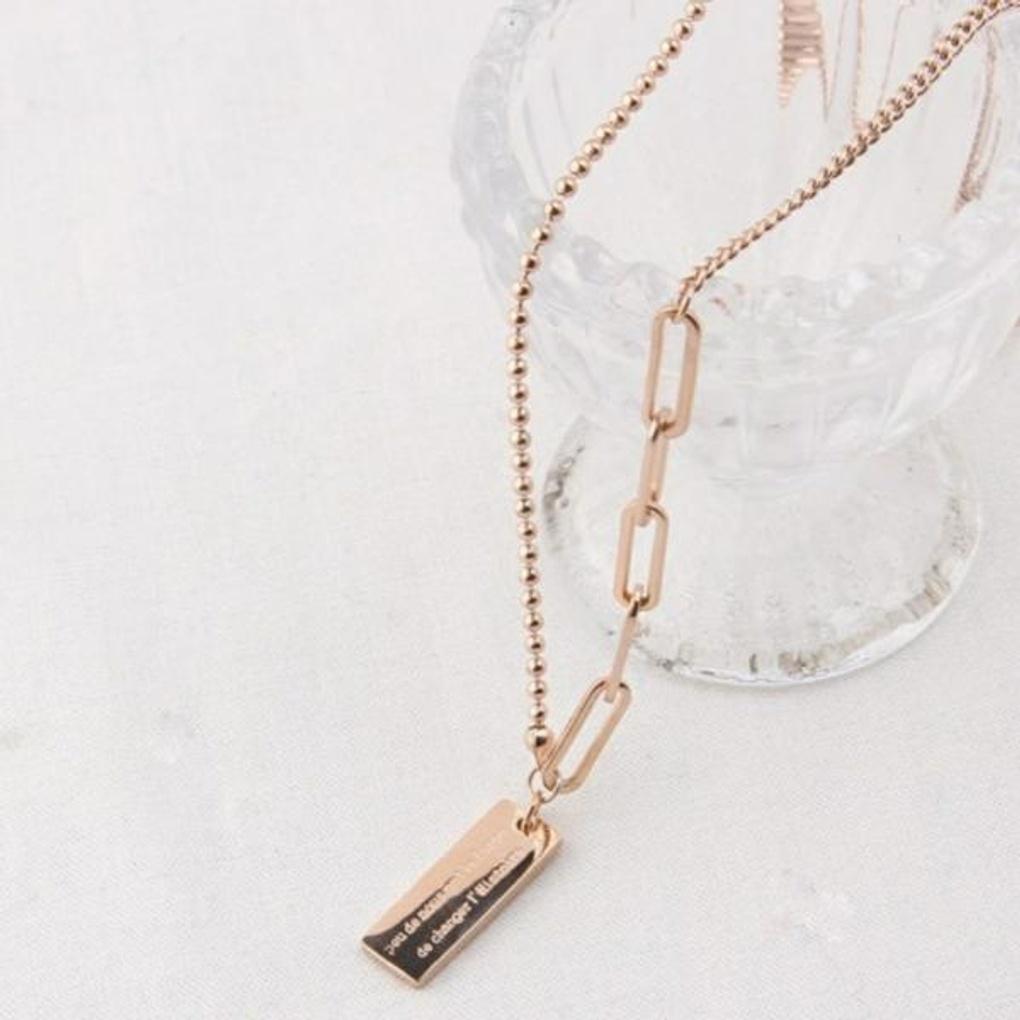 Atria Chain Mix Unbalanced Surgical Steel Pink Gold Necklace EWSSNSC0009