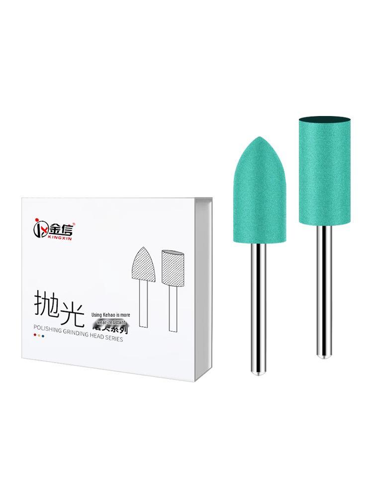 Green Rubber Grinding and Polishing Head - 3mm Head with 4/5/6/8/10/12mm Cylindrical Options for Electric Grinder.