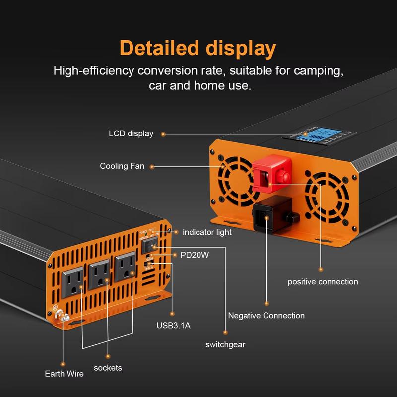 Pure Sine Wave Inverter DC to AC 12V 24V to 120V 4000W 3000W 2000W 60Hz High Power Inverter LCD Display Car Solar Inverter