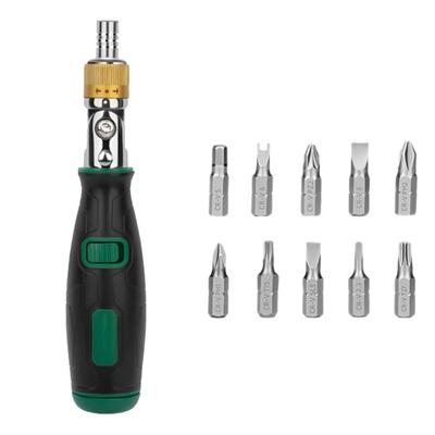 Professional Ratcheting Screwdriver Kit 10 Interchangeable Heads Carbon Steel Construction Ergonomic Grip Design