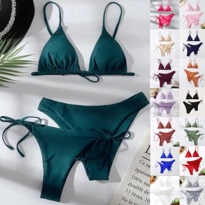 Sdusb Moterų vasaros mados seksualus vienspalvis maudymosi kostiumėlis be užpakalio suvarstomas juosmuo, reguliuojamas sagtimi, bikini trijų dalių maudymosi kostiumėlis