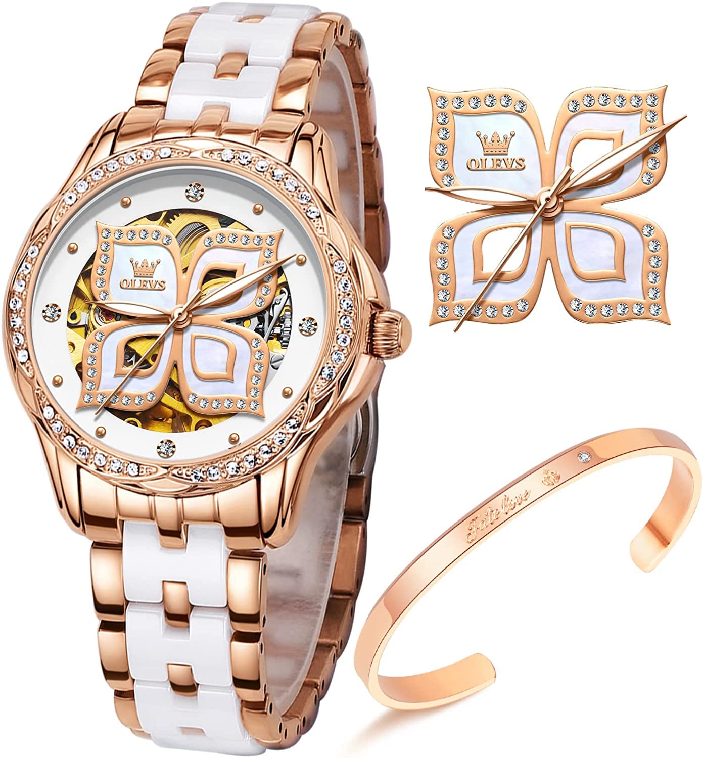 

Часы OLEVS для женщин, Популярные, Наручные часы для женщин, Водонепроницаемые, Керамические, Механические, Дата, Браслет, Подарок для женщин, Белые, Часы для женщин