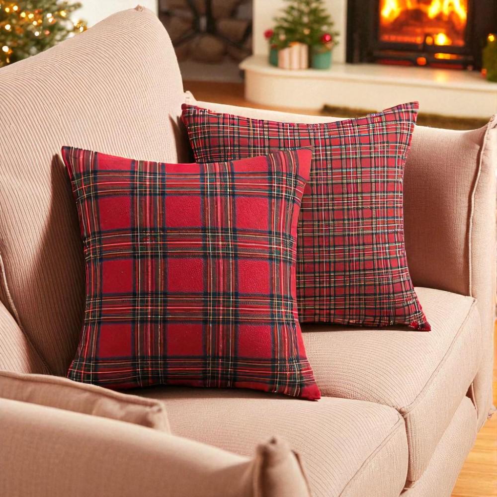 1pc Autumn Christmas Plaid Pillow Covers, Red Checkered Print Decor, Ideal Festive Gift for Home Sofa & Christmas-Themed Decor