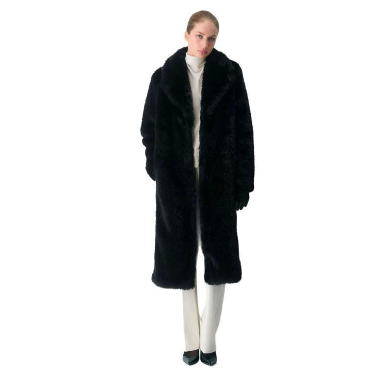 Damen Langer Kunstpelzmantel Übergroß Dick Luxuriös Flauschige Jacke Großes Revers