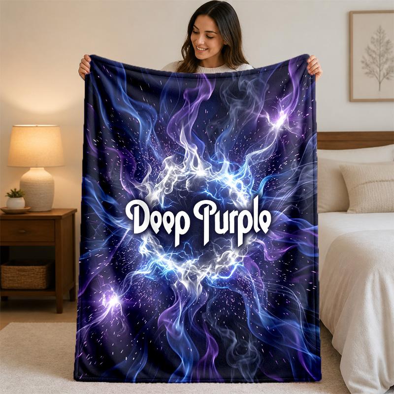 Deep Purple Print Flannel Blanket Cozy Lightweight Plush Throw Blanket For Bed Sofa Household Use