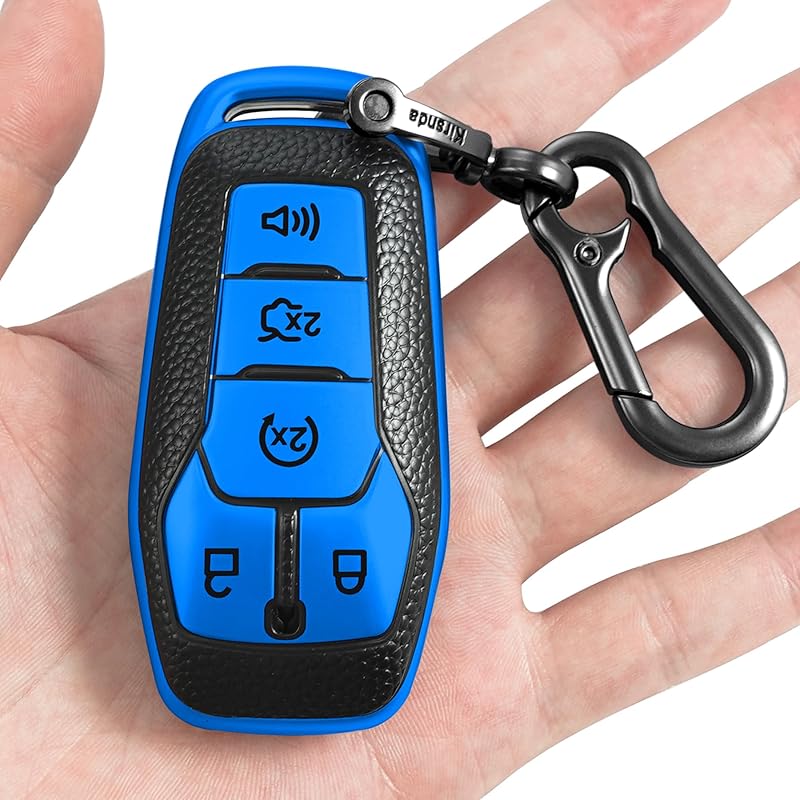 for Ford Key fob Cover,Texture case,with Keychain,Key Shell/Skin,5-Buttons fit 2016 2017 Explorer for Mustang Fusion MKZ MKC Remote Key Vehicle