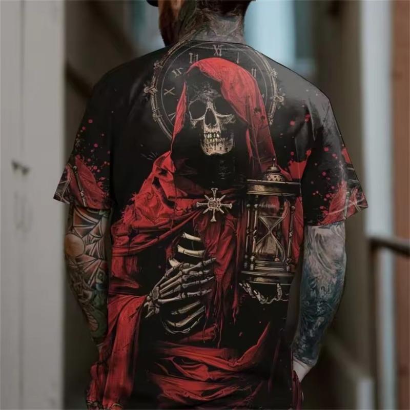 Fashion Trend Selling Horror Death Men's Skull T-shirt Short Sleeve 3D Printed Horror Street Hip Hop T-shirt O Collar Loose