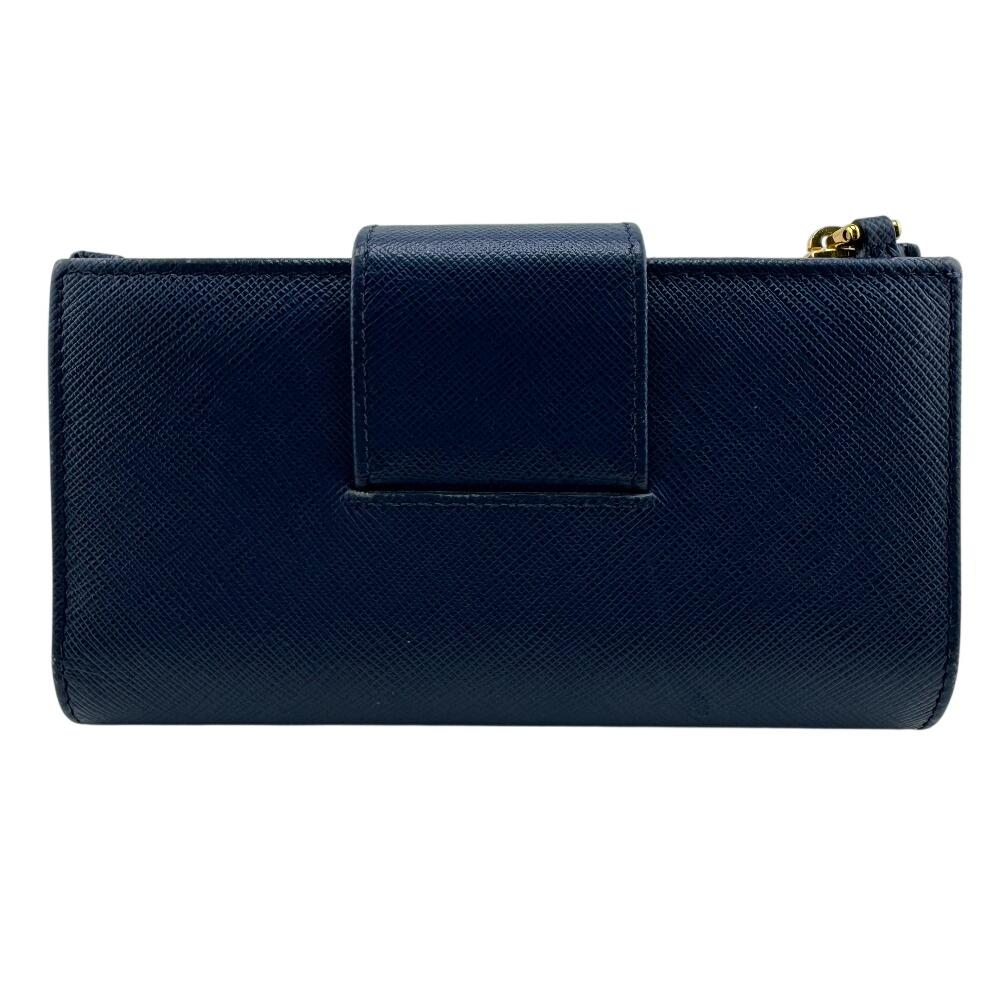 PRADA 1ML005 flap saffiano leather Bifold Wallet blue leather Women Used