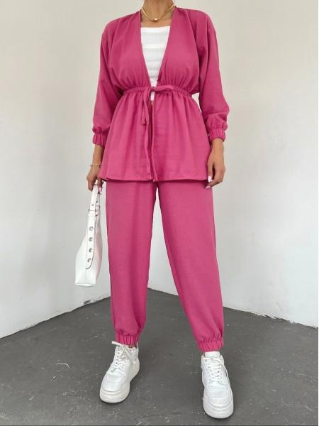 

Женский комплект из льняного белья с эластичным верхом и завязками на талии S фуксия