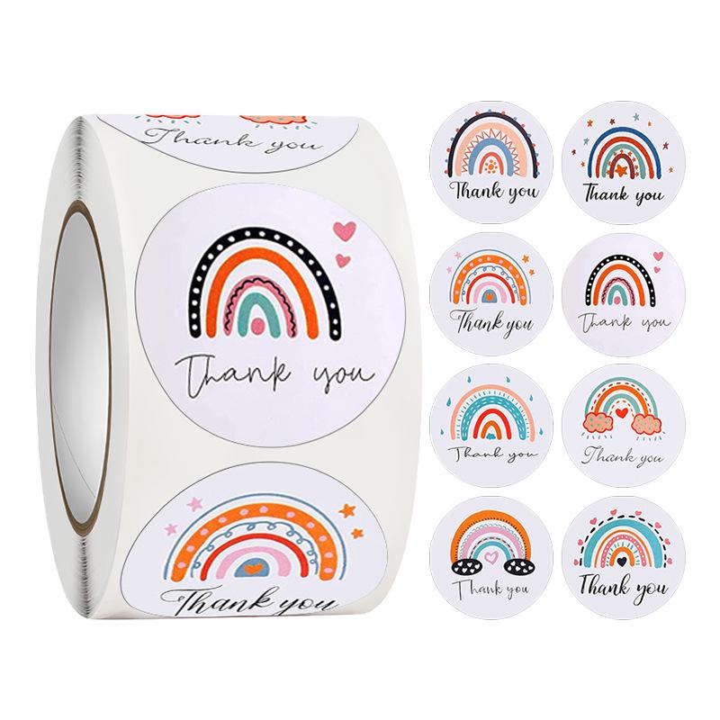 500-Roll 3.8cm Floral Thank You Stickers: Round Adhesive Labels for Gift Wrapping & Sealing