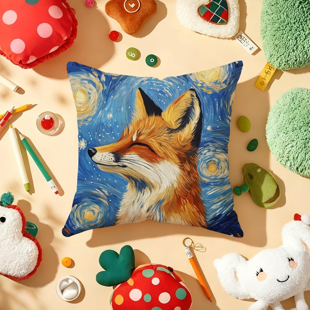 Cute Fox Cushion Cover Plush Fabric Soft Double-Sided Printed Sofa Warm Winter Home Child Gift Pillow Case