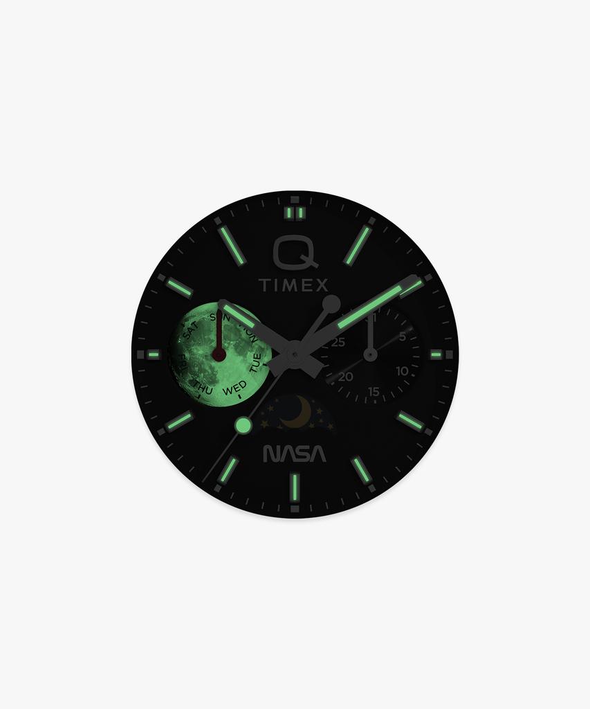 Taimaegseu X Nasa Q Timex Vintage Black Leather Watch 40Mm
