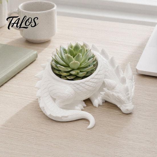 Talos 3D Printed Lying Dragon Flowerpot for Small Green Plants, Decorative Succulents Pot Ornament, Dark Style Figurine Home Office Desktop