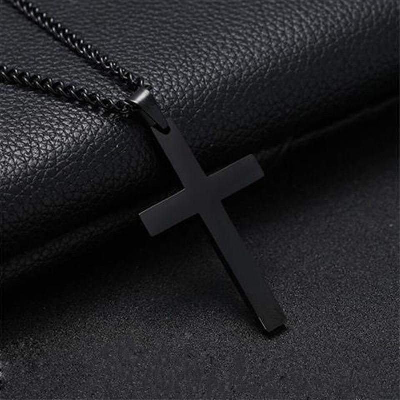 Wu's 2022 New Fashion Cross Pendant Necklace Ladies Mens Stainless Steel Chain Charm Necklace Cool Boys Girls Zircon Gift