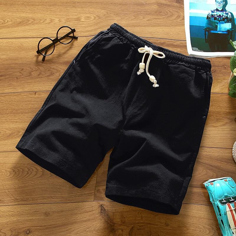 Cotton And Linen Shorts Men's Thin And Comfortable Linen Five-point Pants With Beads Outer Wear Beach Pants Solid Color All-match Tide