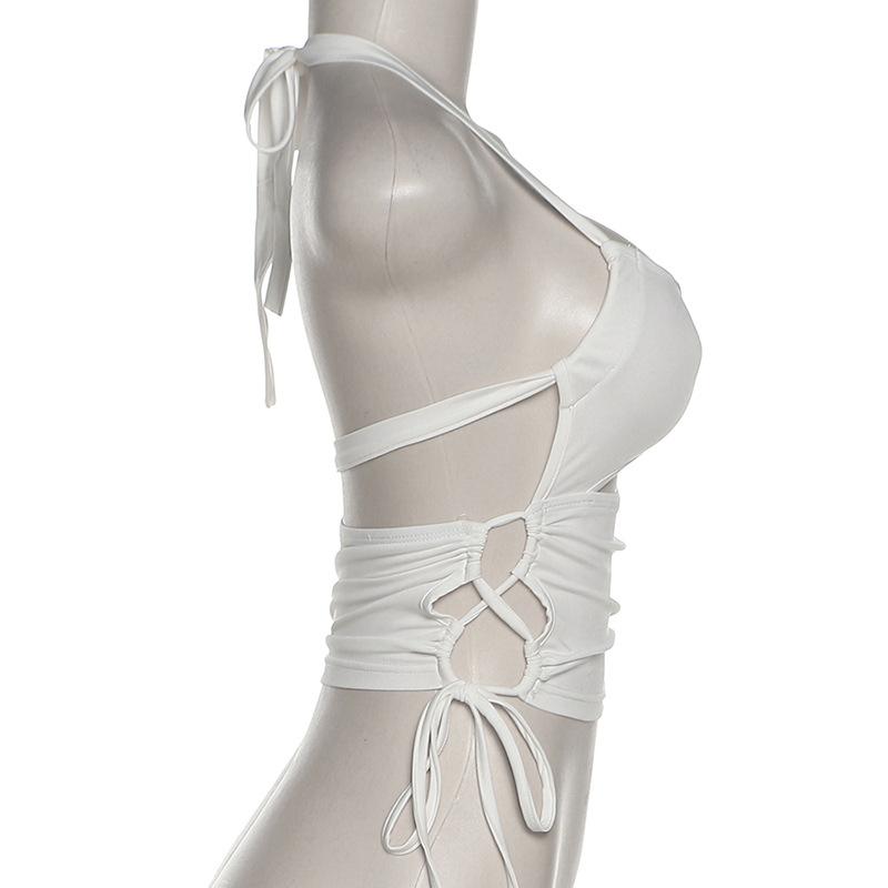 Y2K Sexy Letní Crop Top Dámské bez rukávů Hollow Out 2024 Bílá Bandáž Bez rukávů Halter Tílka Streetwear Cami 90s