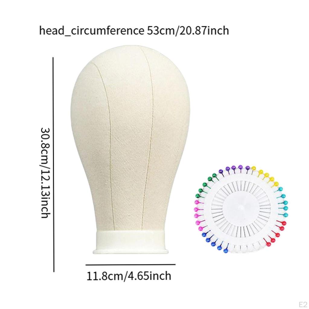 Canvas Block Head Cloth Wig Holder Hat Display Stand Table Training with 40 pins